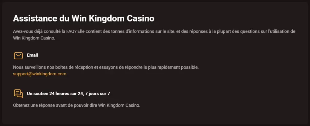 WinKingdom Casino FR service d'assistance